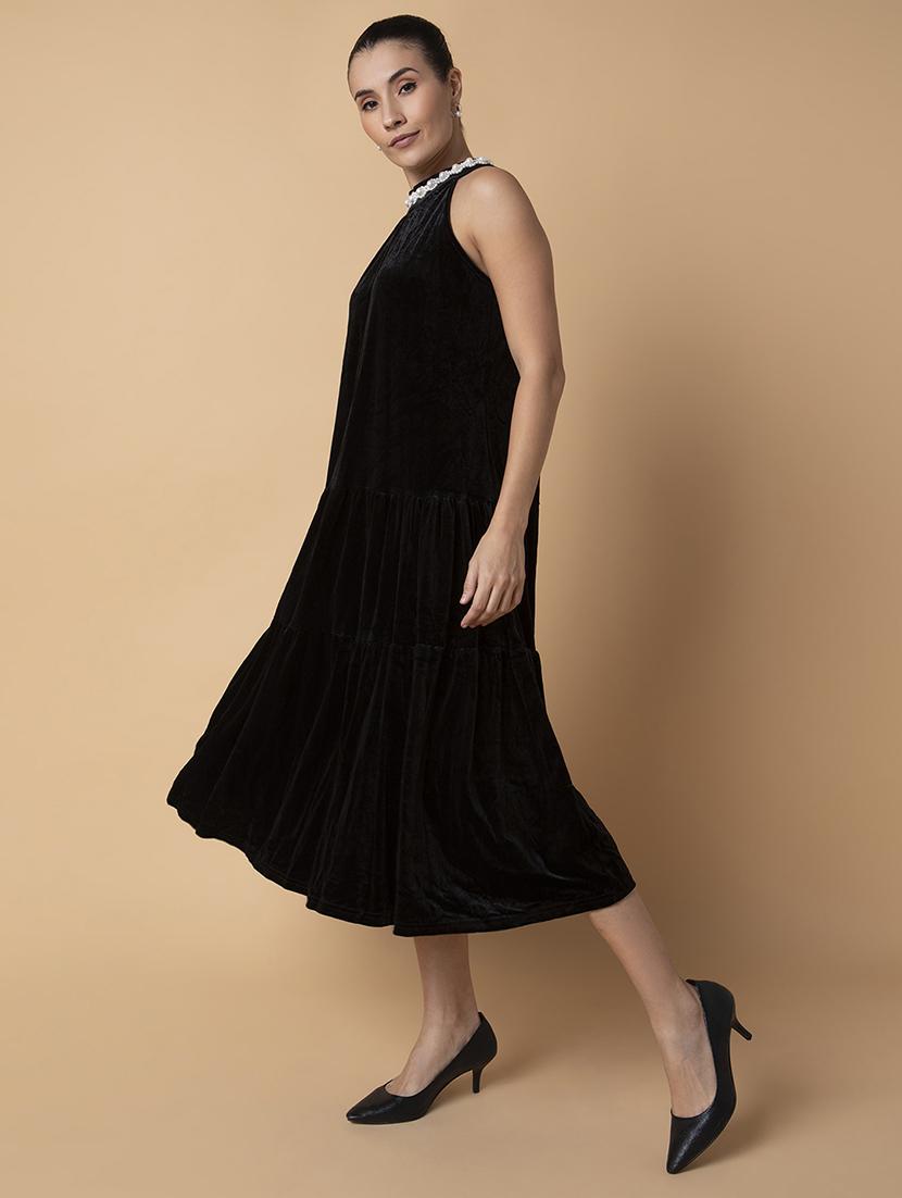 women black solid a-line dress - 21514546 - Standard Image - 2
