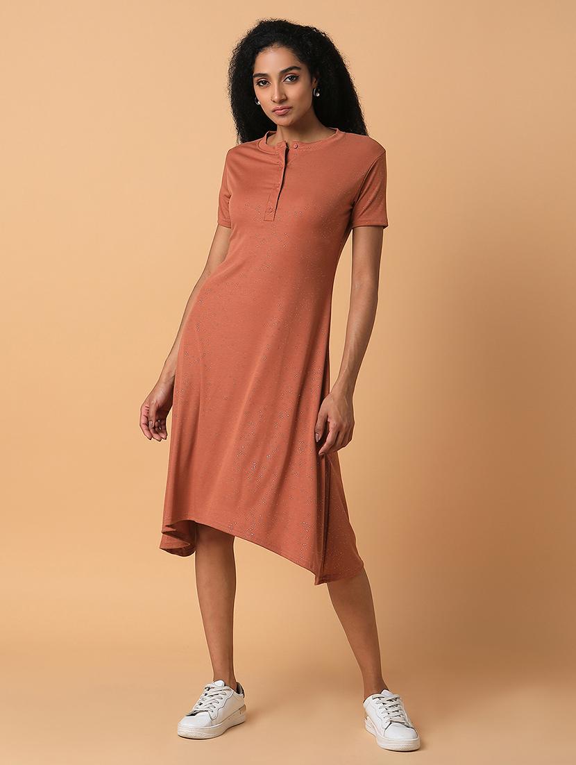 women rust solids short sleeves a-line dress - 21514550 - Standard Image - 2