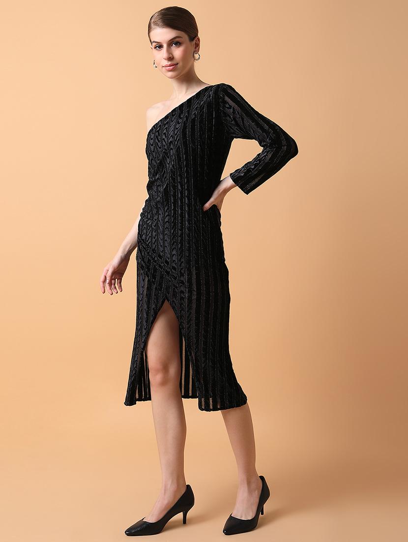 women black single shoulder neck wrap dress - 21514554 - Standard Image - 2