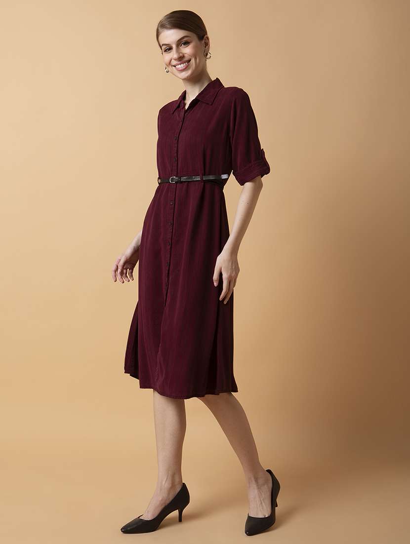 women maroon stripes a-line dress - 21514557 -  Standard Image - 2