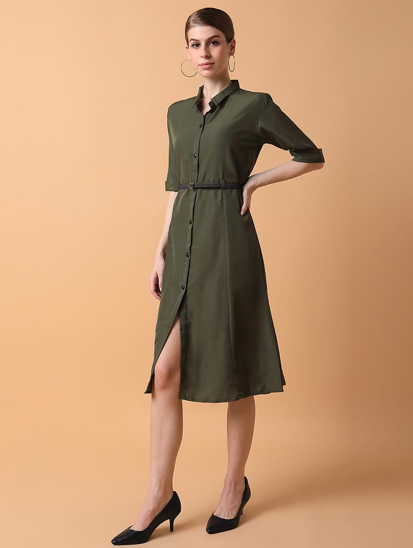 women solid collared shirt dress - 21514562 - Standard Image - 2