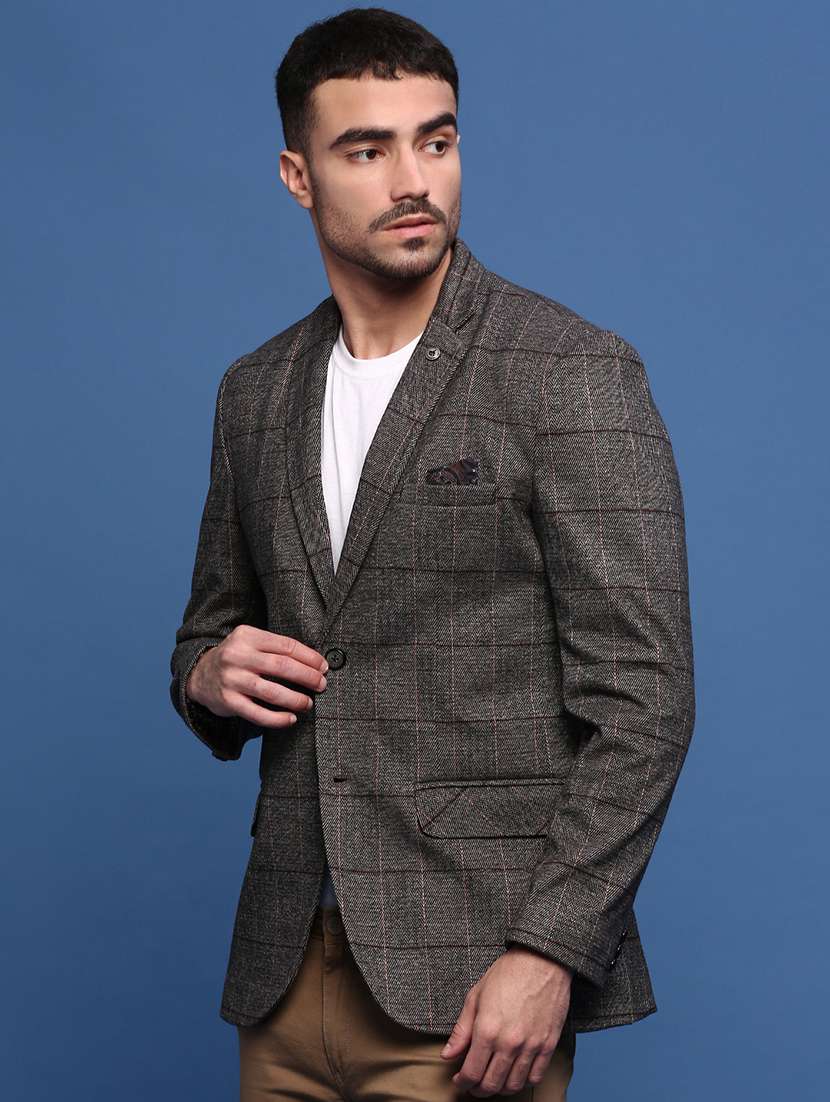 men checks single breasted casual blazer - 21514574 -  Standard Image - 2