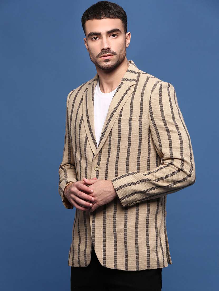 men stripes single breasted casual blazer - 21514597 -  Standard Image - 2