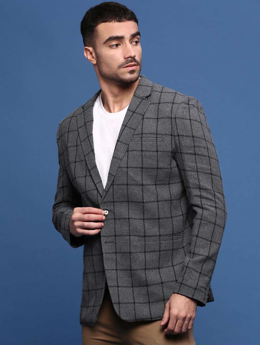 men long sleeve checks single breasted casual blazer - 21514598 -  Standard Image - 2