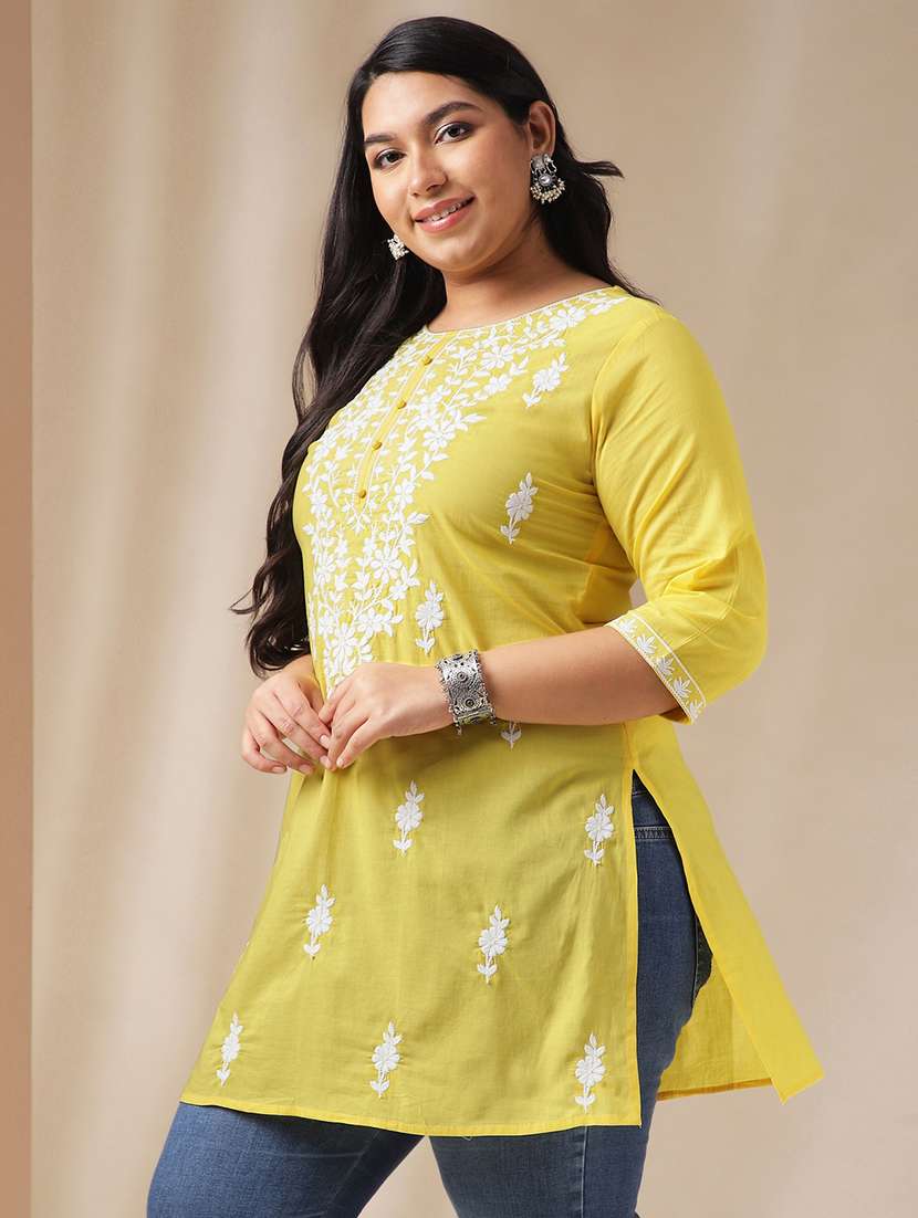 women chikankari work round neck kurti - 21514619 - Standard Image - 2
