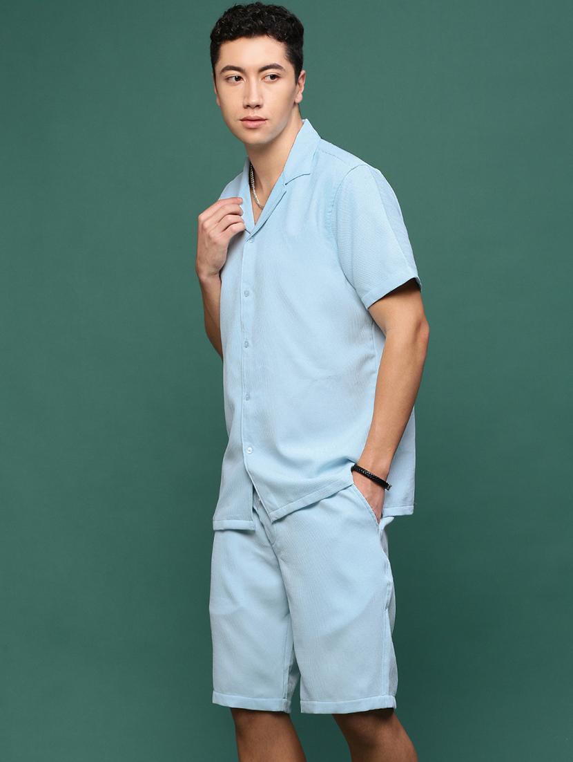 men collared solid co-ord set - 21514633 - Standard Image - 2