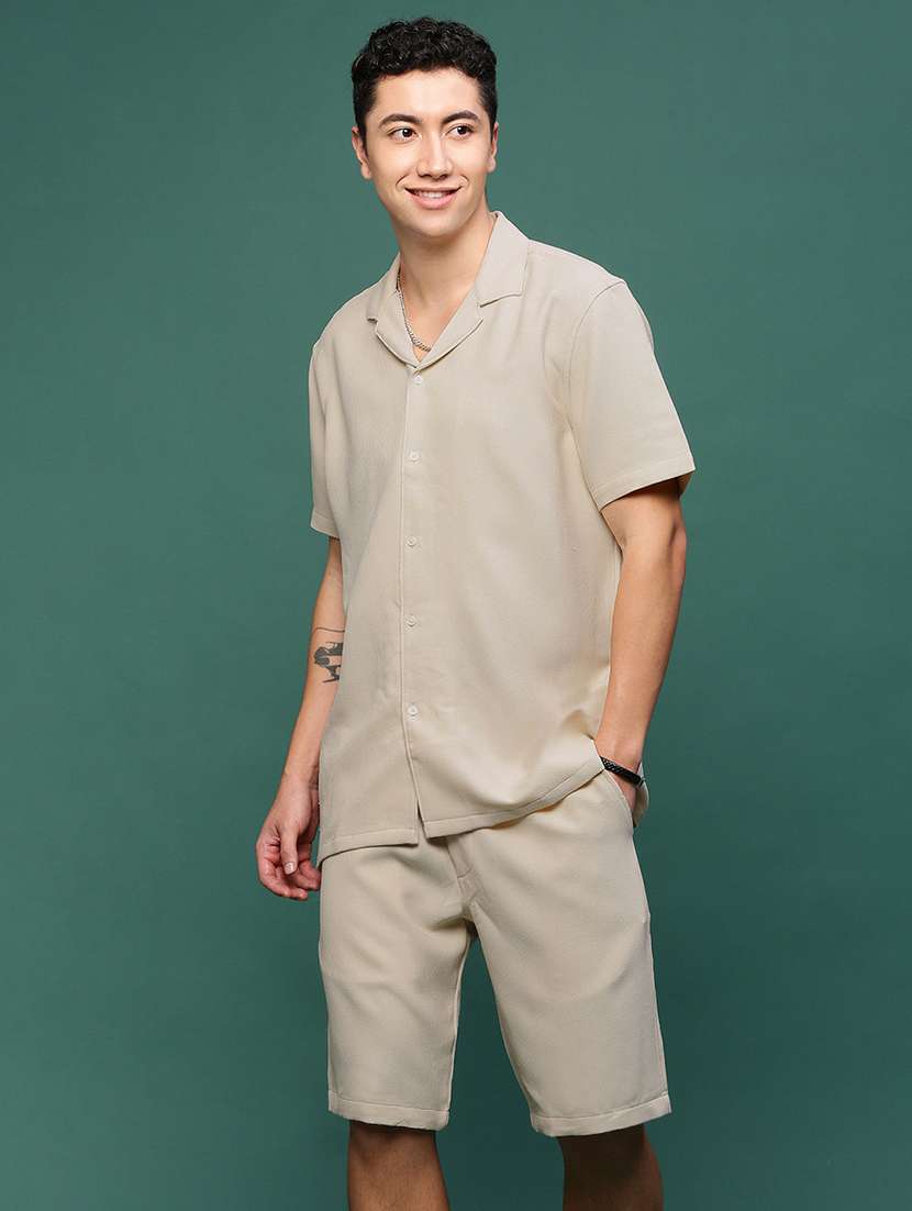 men beige solid co-ord set - 21514636 -  Standard Image - 2