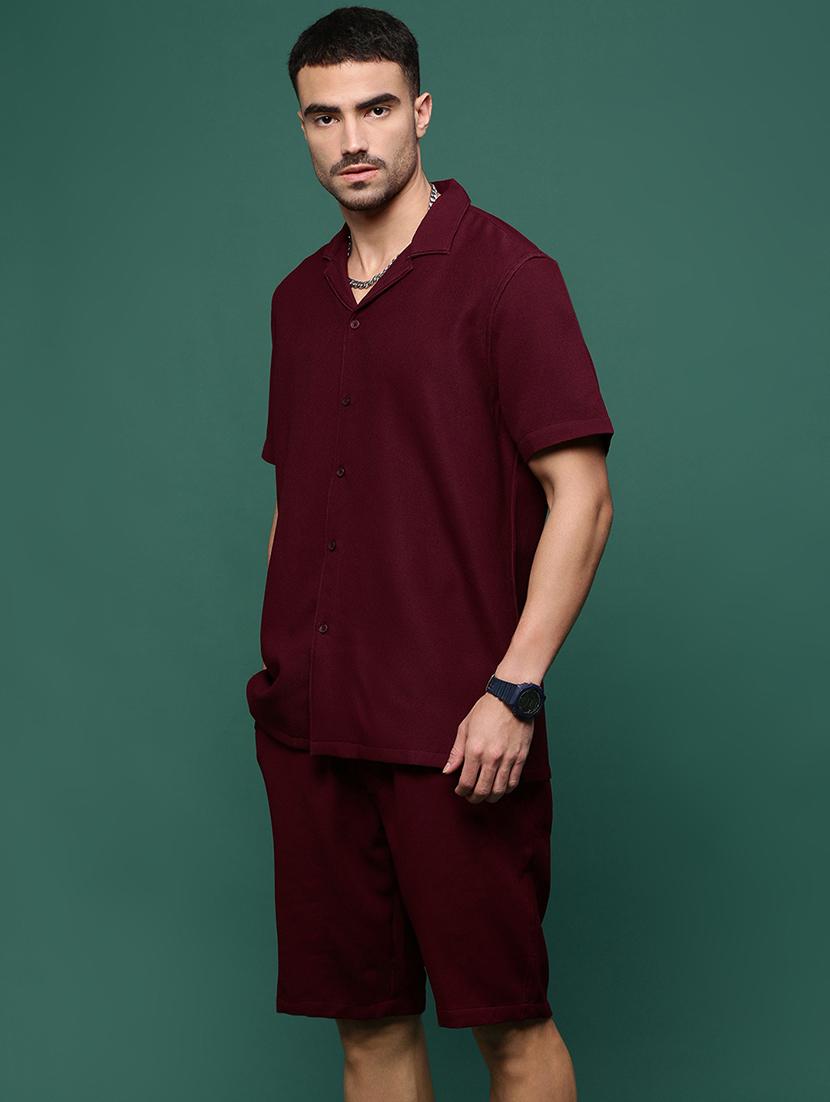 men red cotton blend shirt & shorts co-ord set - 21514637 - Standard Image - 2