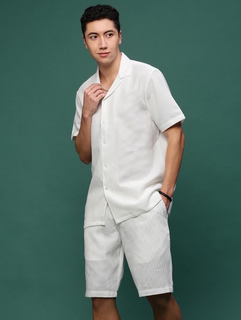 men white cotton blend shirt & shorts co-ord set - 21514640 - Standard Image - 2