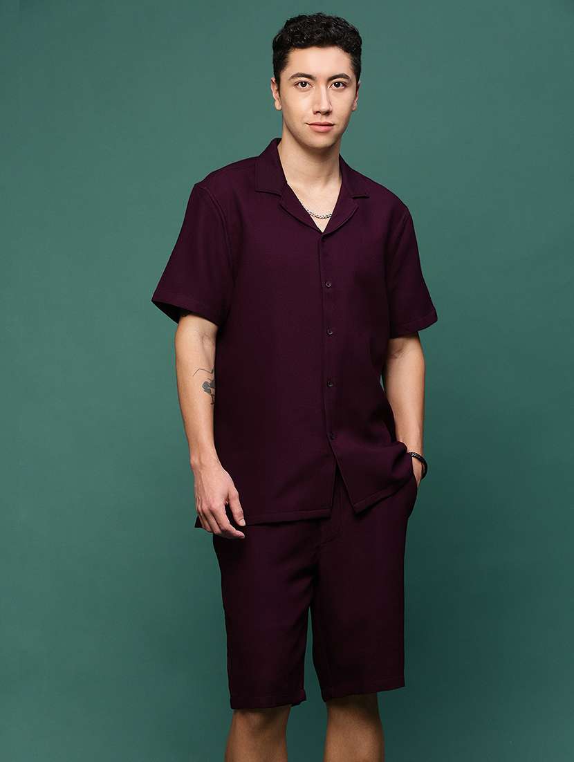 men purple solids co-ord sets