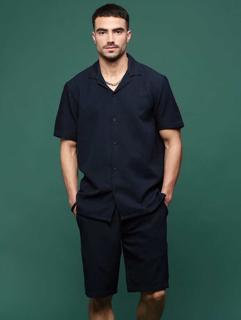 men blue solid co-ord set
