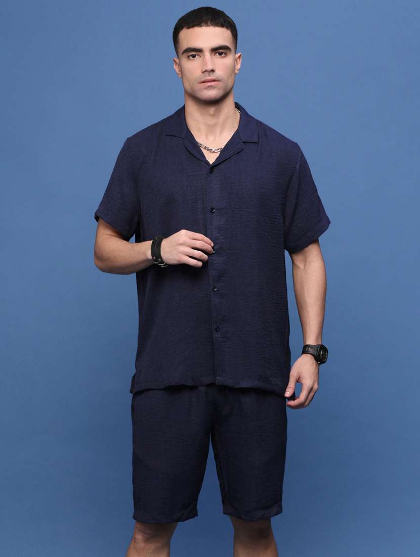 men collared solid co-ord set