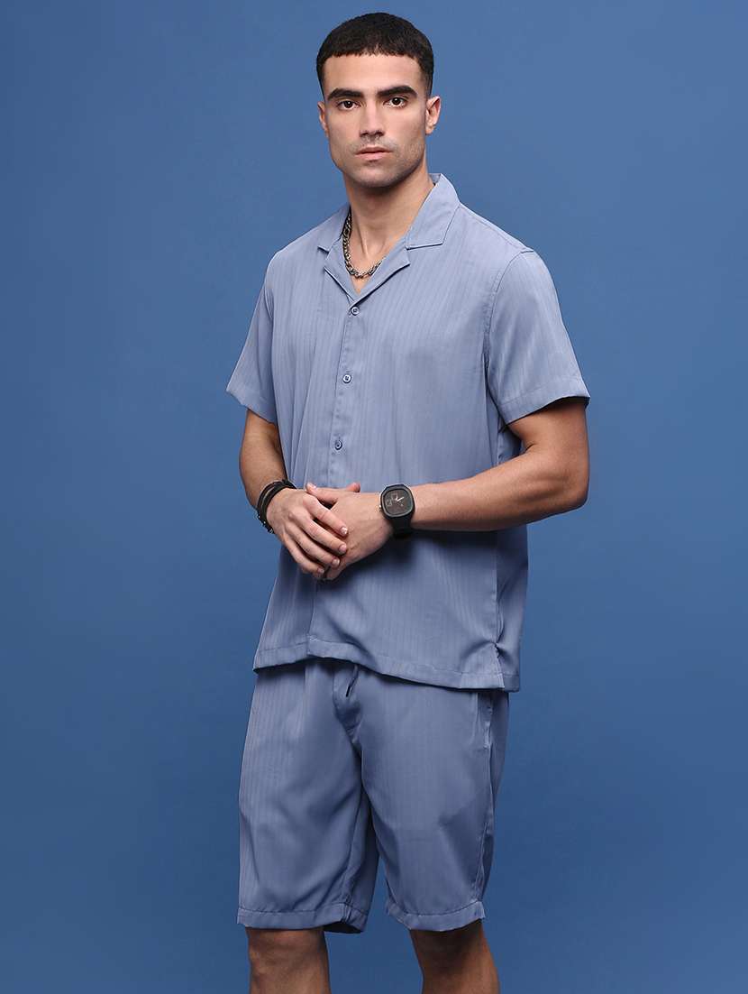 men purist blue self design co-ord sets - 21514668 - Standard Image - 2