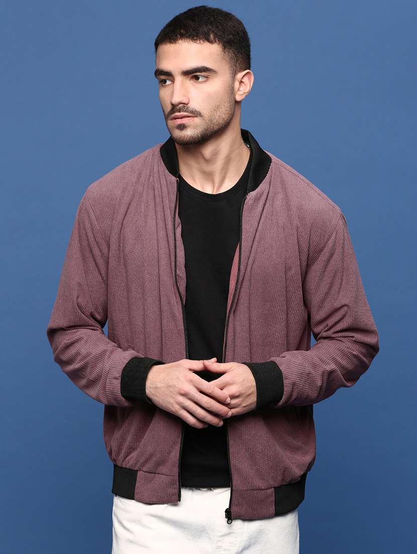 men mauve long sleeve casual jacket