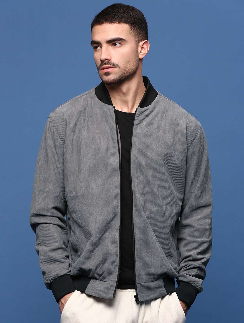 men grey solid long sleeve casual jacket - 21514674 - Zoom Image - 0