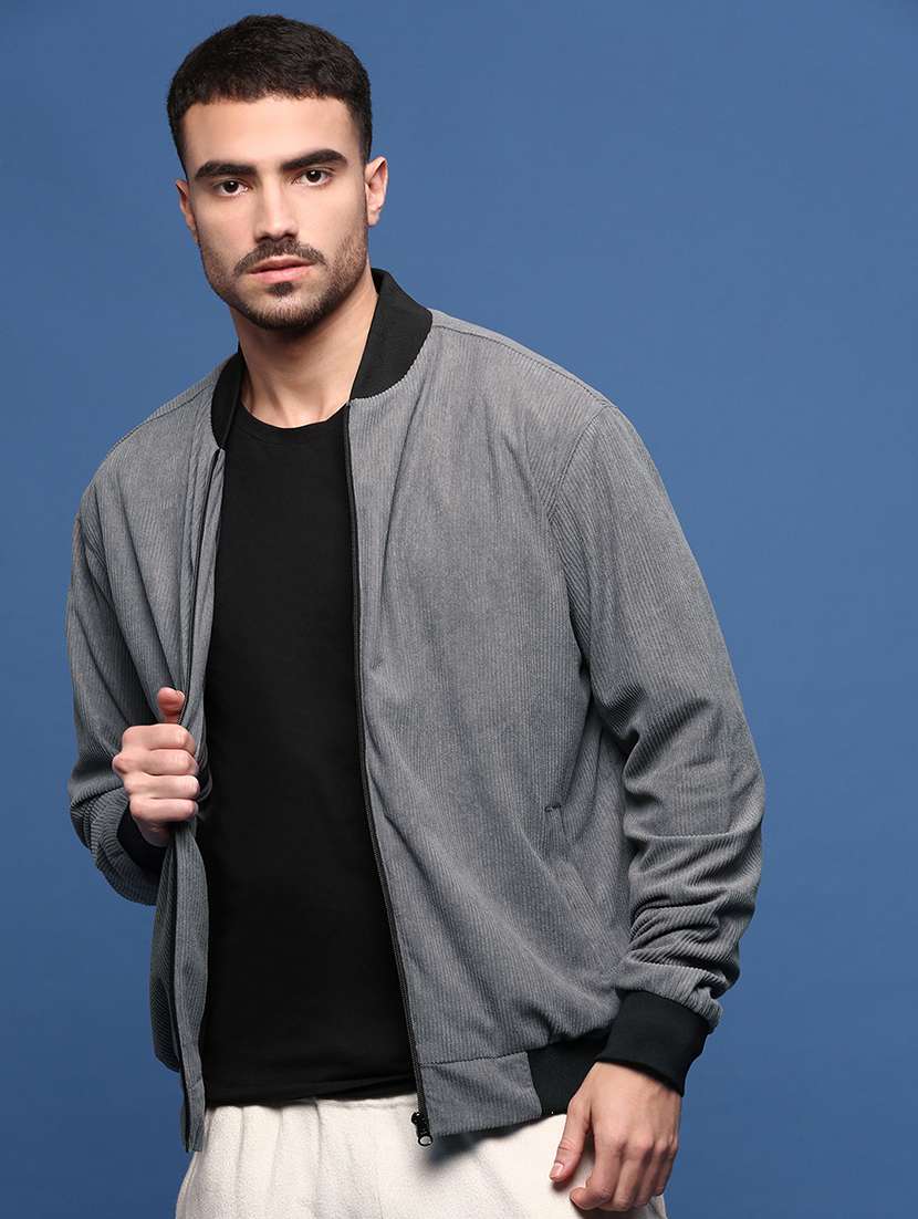 men grey solid long sleeve casual jacket - 21514674 - Standard Image - 2
