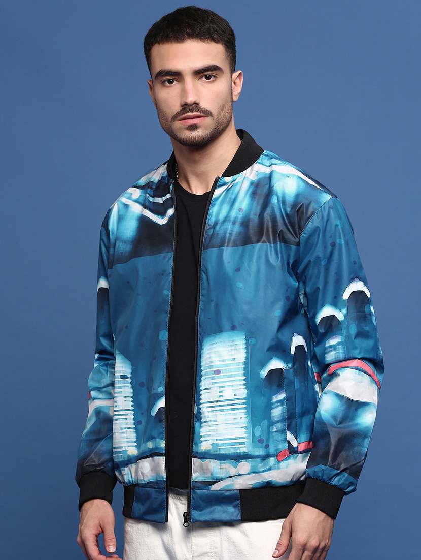 men blue printed bomber jacket - 21514679 -  Standard Image - 2