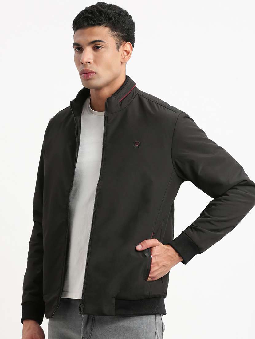 men black solid bomber jacket - 21514681 -  Standard Image - 2