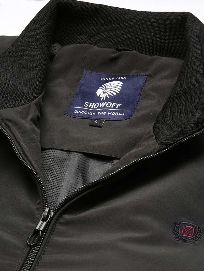 men black solid bomber jacket - 21514681 -  Standard Image - 7