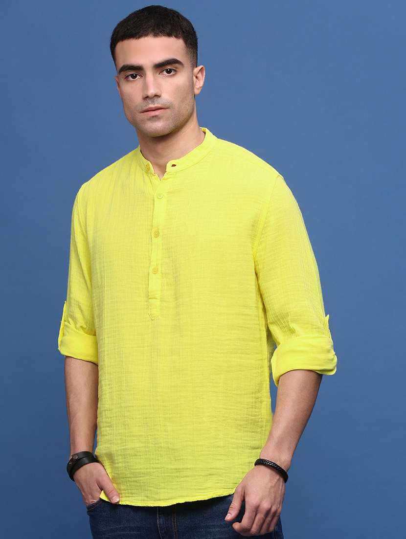 men mandarin neck solid short kurta - 21514689 -  Standard Image - 2