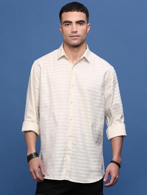 men cream cotton blend casual shirt - 21514693 - Standard Image - 0