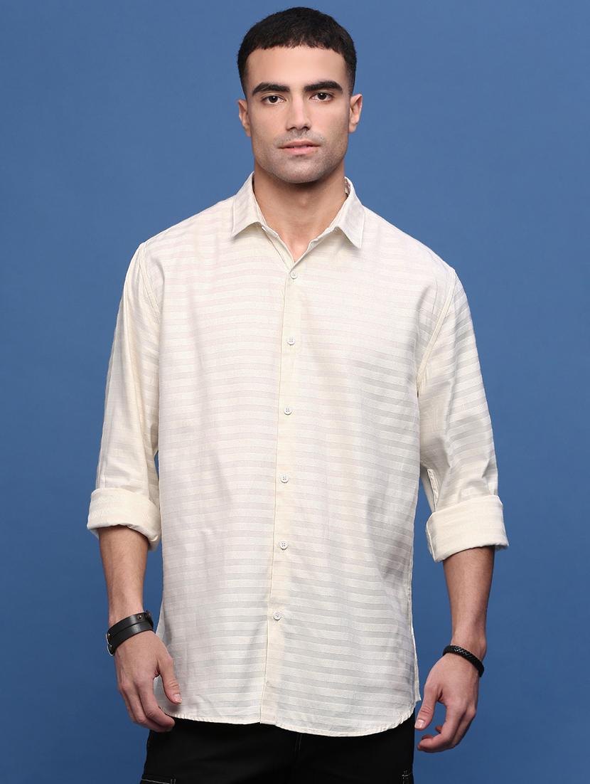 men cream cotton blend casual shirt - 21514693 - Zoom Image - 0