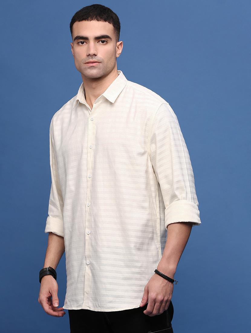 men cream cotton blend casual shirt - 21514693 - Standard Image - 2