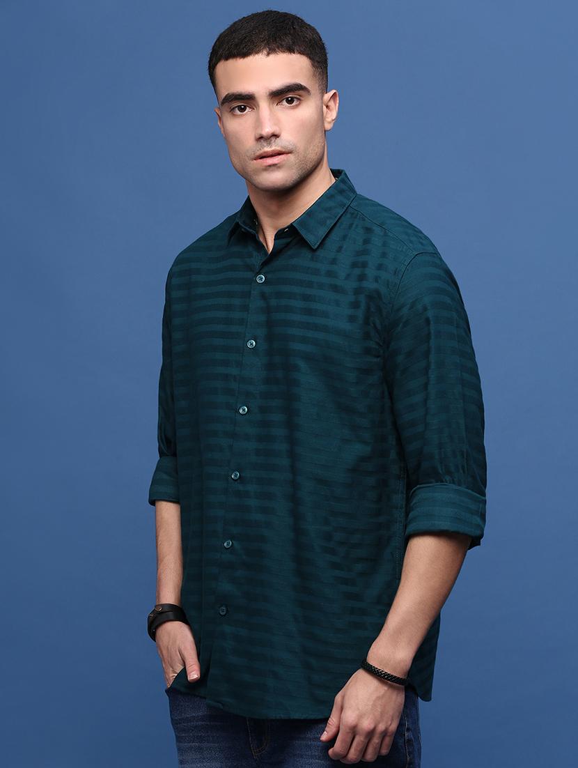 men teal self-designed casual shirt - 21514695 - Standard Image - 2