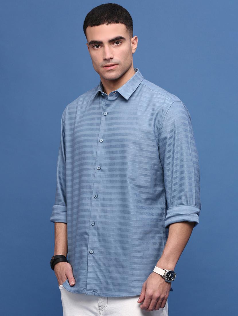 men blue cotton blend casual shirt - 21514698 - Standard Image - 2