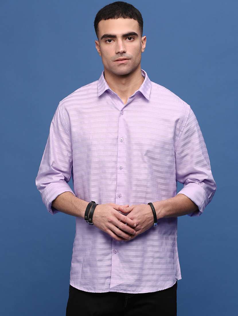 men lavender cotton blend casual shirt