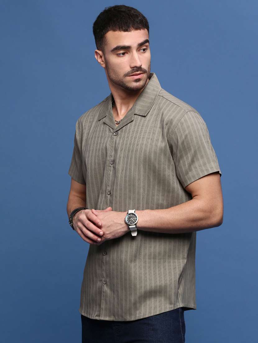 men olive cotton blend casual shirt - 21514718 -  Standard Image - 2