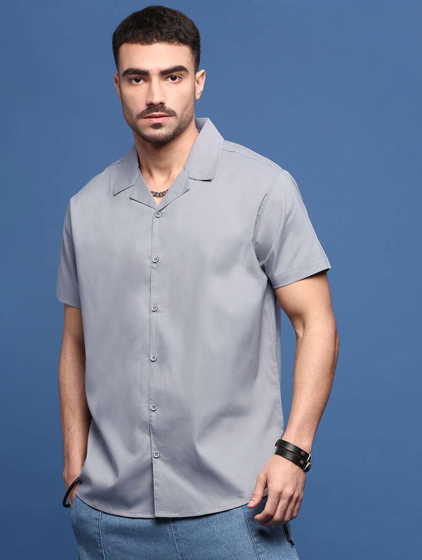 men solids short sleeves casual shirts - 21514723 -  Standard Image - 2