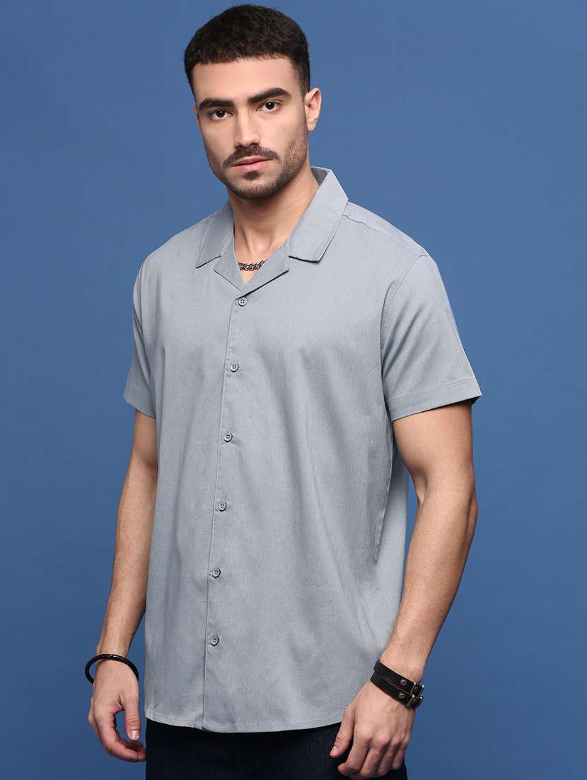 men grey cotton blend casual shirt - 21514736 -  Standard Image - 2