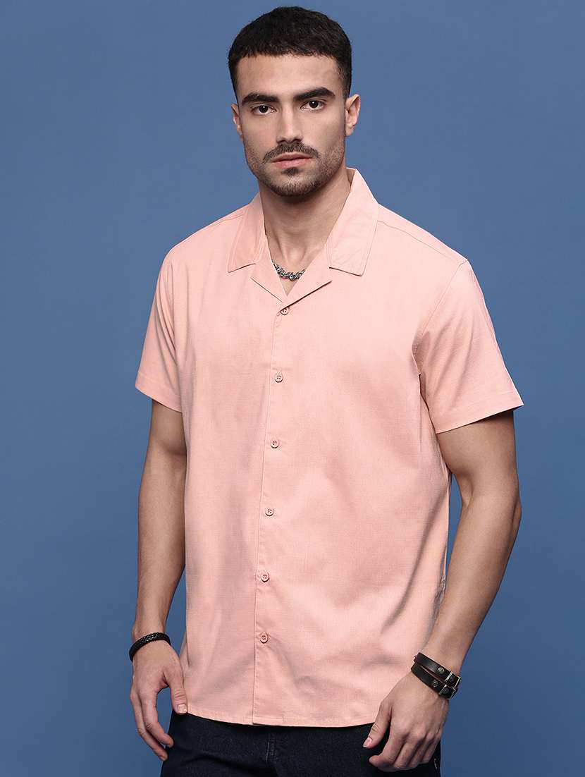 men peach solid casual shirt - 21514737 -  Standard Image - 2