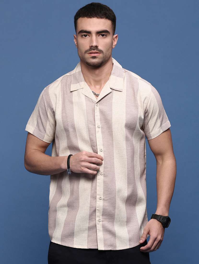 men lavender cotton blend casual shirt