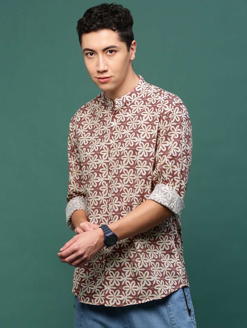 men brown cotton blend casual shirt - 21514765 -  Standard Image - 2