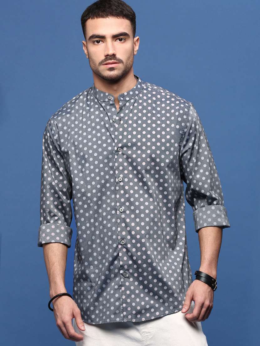men long sleeve polka dot printed casual shirt