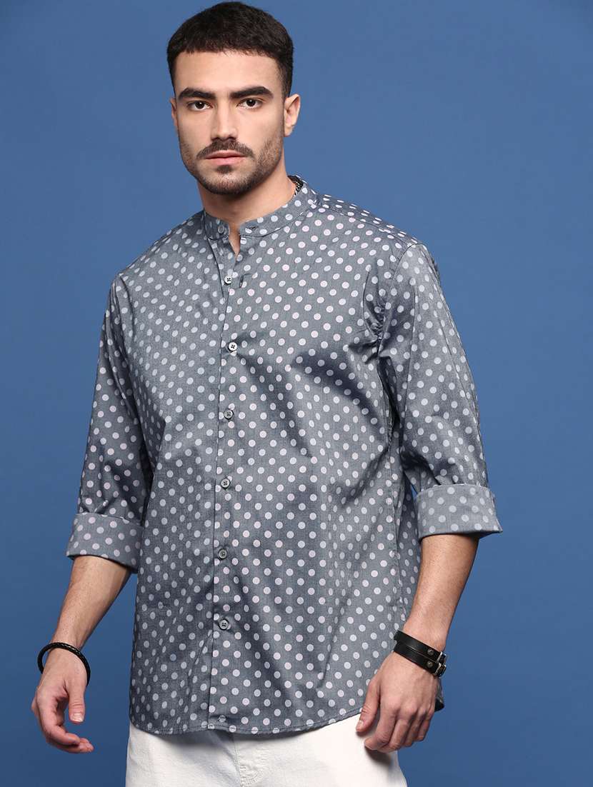 men long sleeve polka dot printed casual shirt - 21514774 -  Standard Image - 2