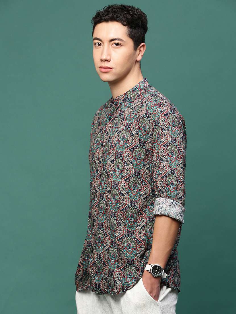 men navy blue cotton blend casual shirt - 21514792 -  Standard Image - 2