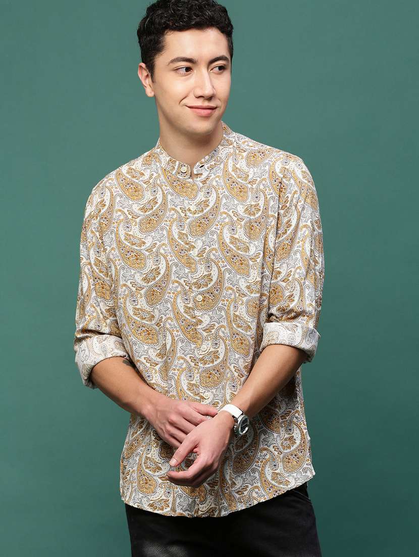 men long sleeve printed casual shirt