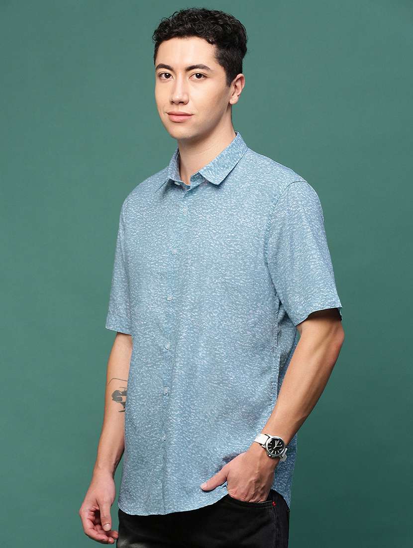 men blue micro printed casual shirt - 21514821 -  Standard Image - 2