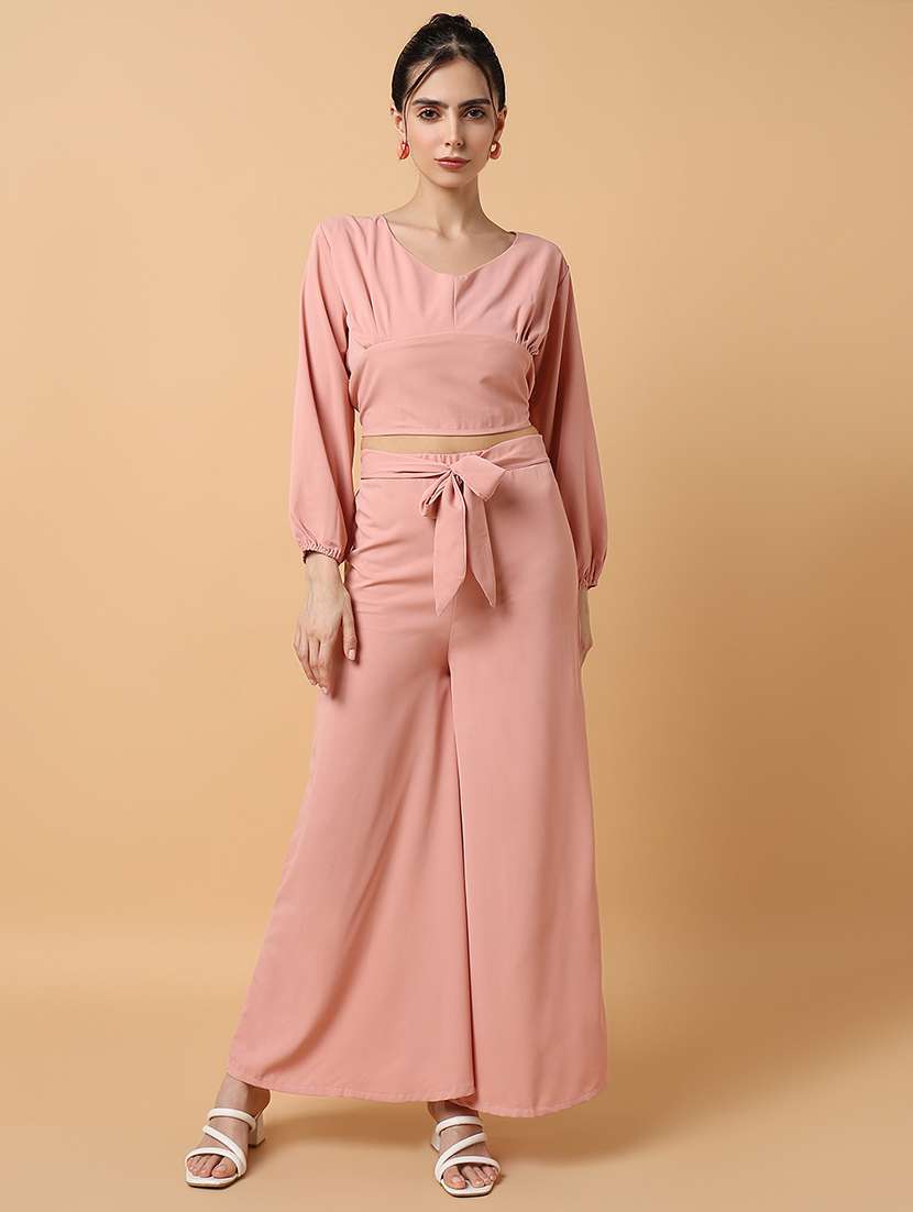 women peach viscose top and palazzos co-ord set