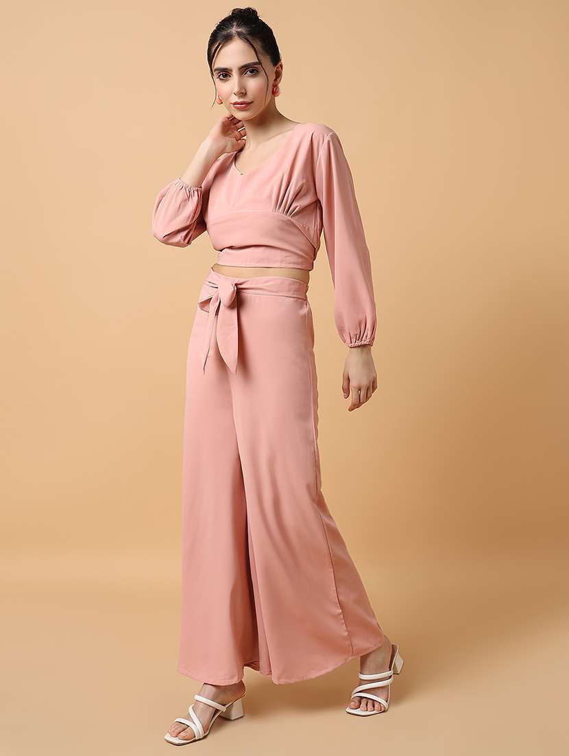 women peach viscose top and palazzos co-ord set - 21514842 -  Standard Image - 2