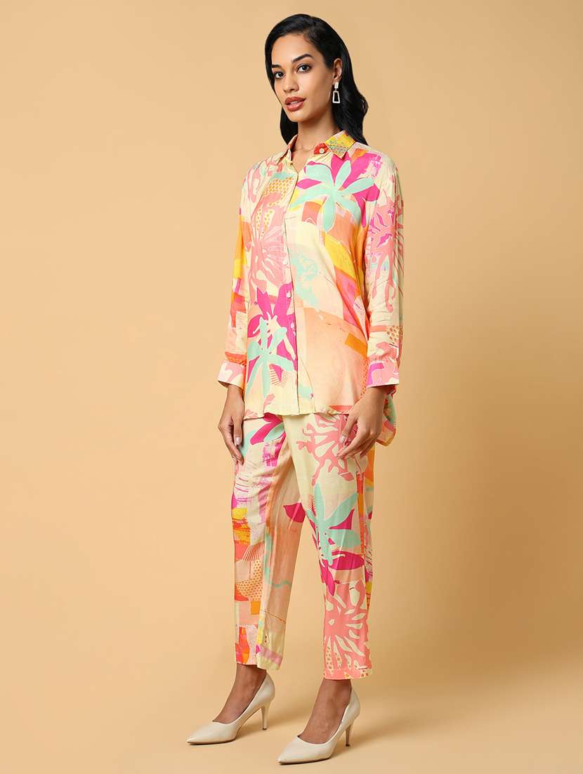 women multi coloured viscose shirt and trouser co-ord set - 21514849 -  Standard Image - 2