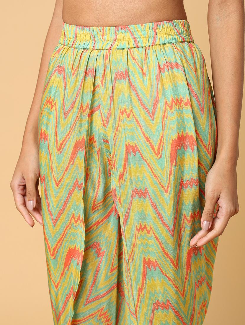 women lime green viscose dhotti and top co-ord set - 21514850 - Standard Image - 7