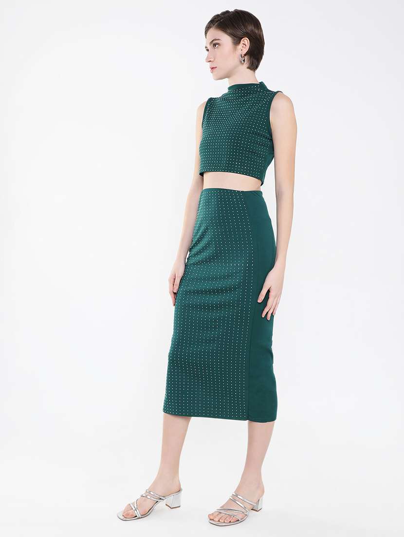 women bottle green embellished top and skirt co-ord set - 21514852 -  Standard Image - 2