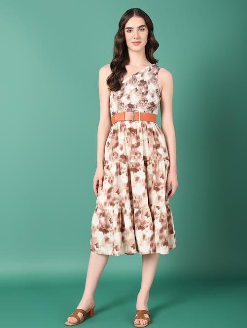 women brown single shoulder neck fit & flare dress - 21514873 -  Standard Image - 0