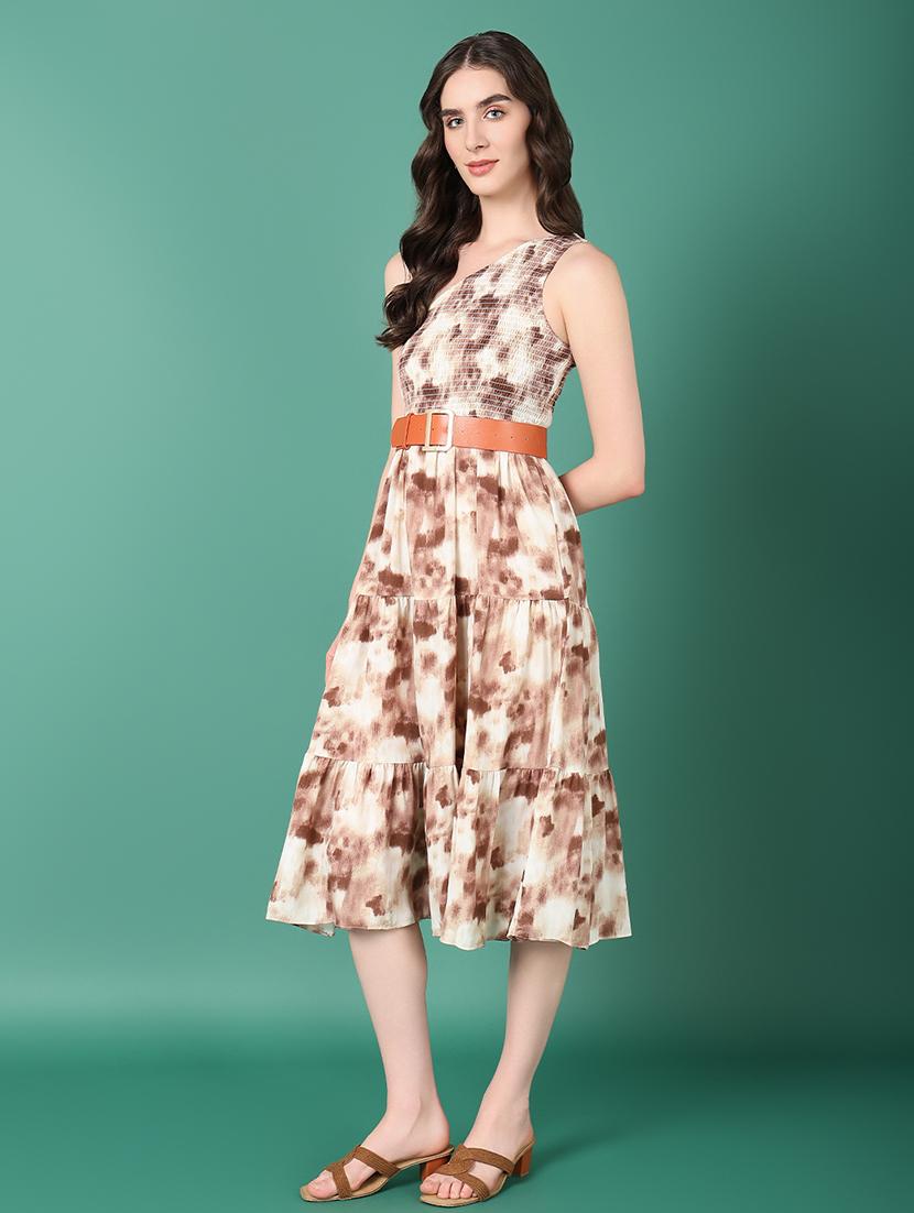 women brown single shoulder neck fit & flare dress - 21514873 - Standard Image - 2