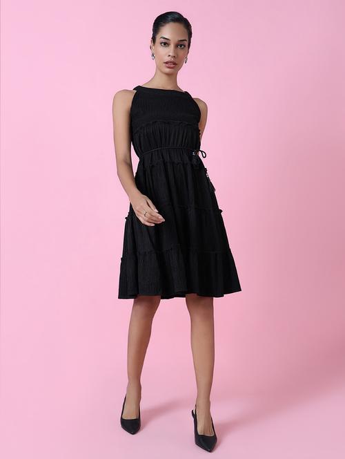 women black solid fit & flare dress - 21514886 -  Standard Image - 0