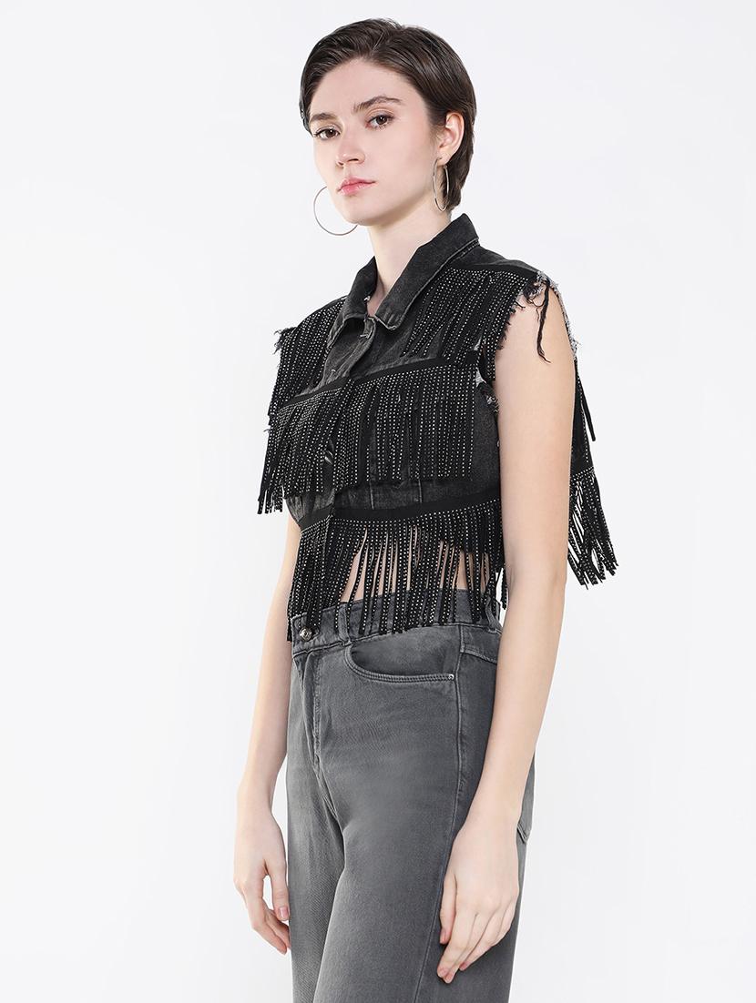 women black denim summer jackets - 21514907 - Standard Image - 2